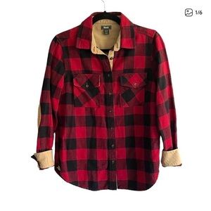 ROOTS Canada Checked Plaid Flannel Shirt
Elbow Patches Red Black Small
